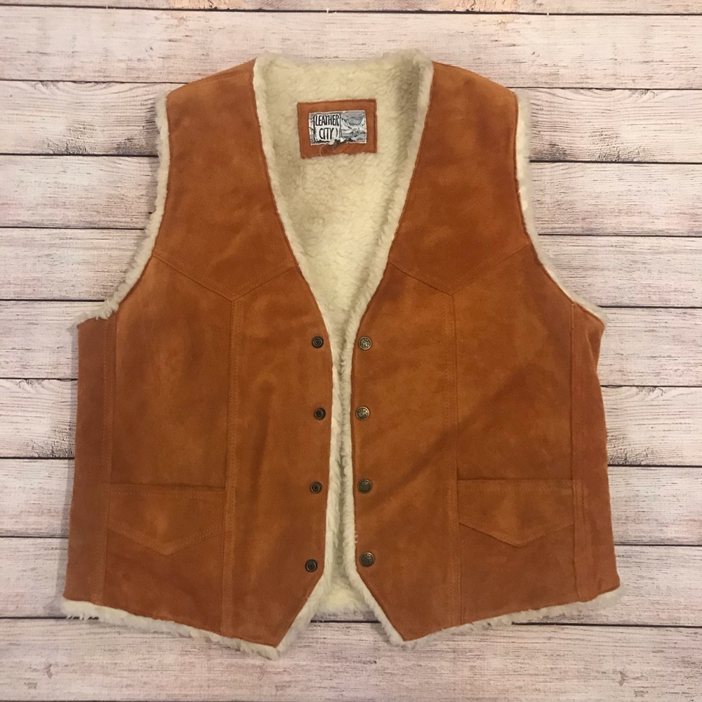 VTG 90s Leather City Leather Button Up Vest